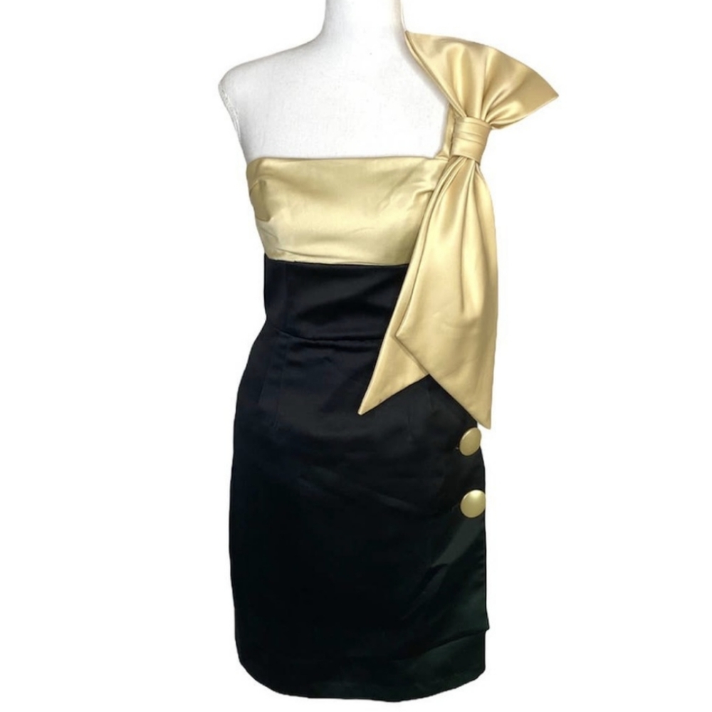 Vintage Betsey Johnson Oversized Bow Satin Strapless Prom Formal Party Dress XS